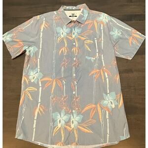 Vissla Men's XL Blue Gray Hawaiian Floral Short Sleeve Summer Button Up Shirt